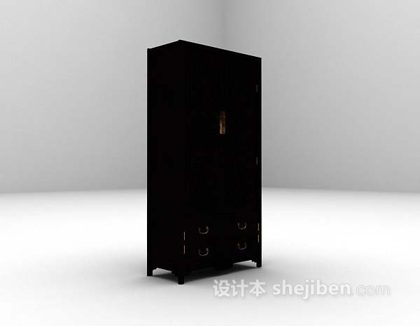 中式风格黑色衣柜推荐3d模型下载