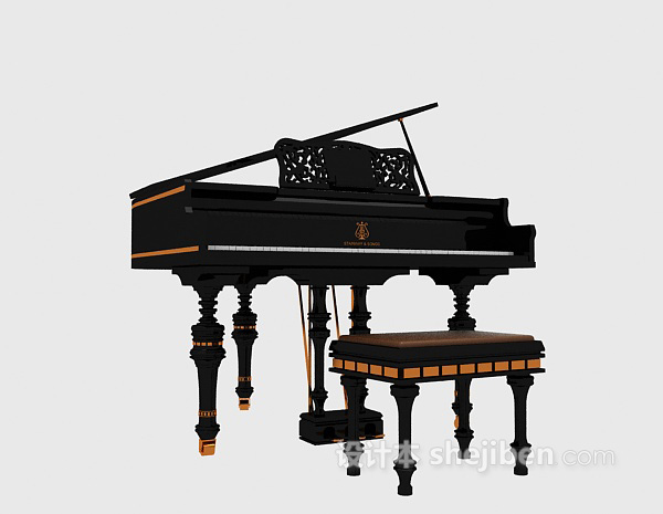 免费黑色古典钢琴3d模型下载