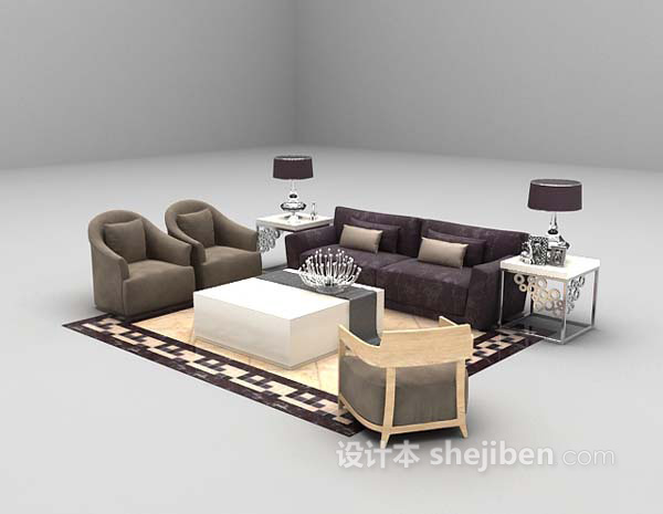 免费灰色布艺沙发3d模型下载