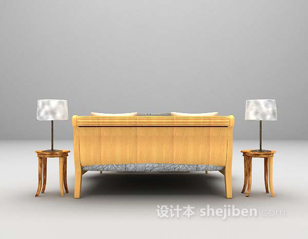 现代风格木质双人床max3d模型下载