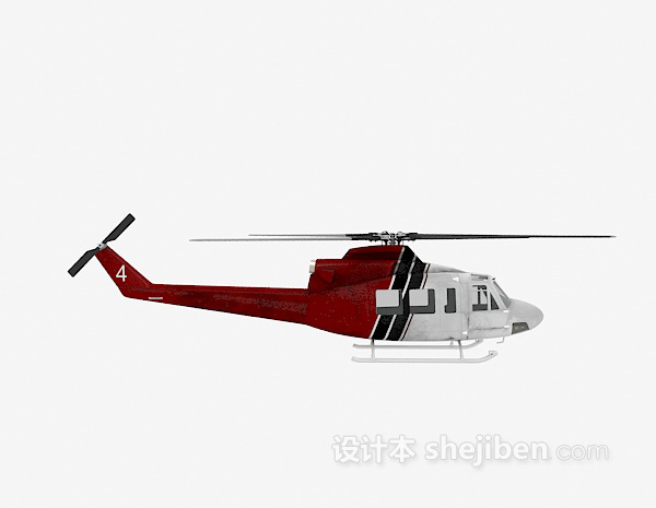 免费红色直升机3d模型下载