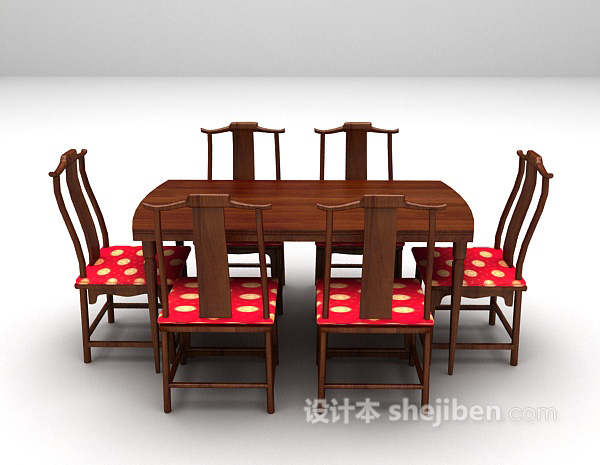中式餐桌椅组合3d模型下载