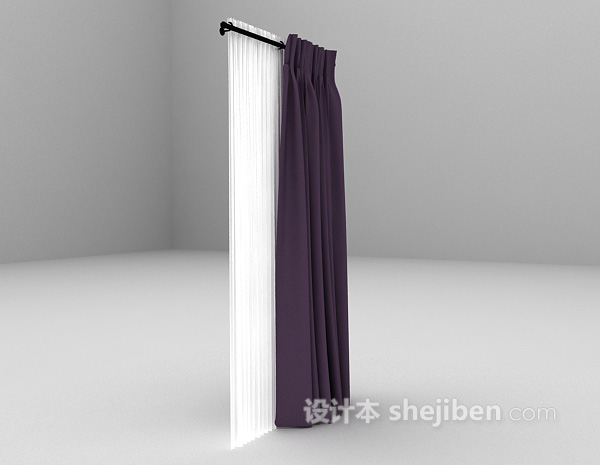 现代风格紫色简约窗帘3d模型下载