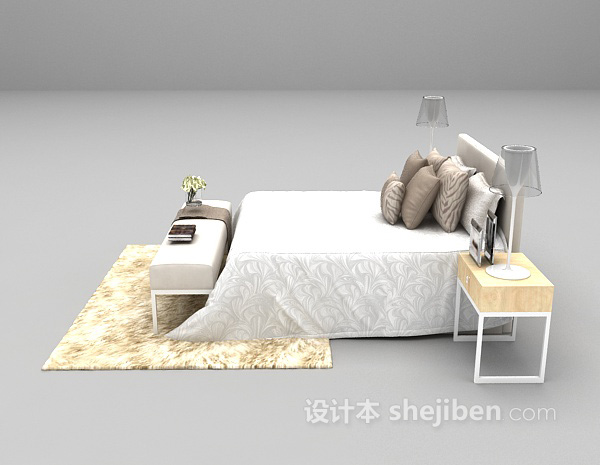 欧式风格白色床具3d模型下载