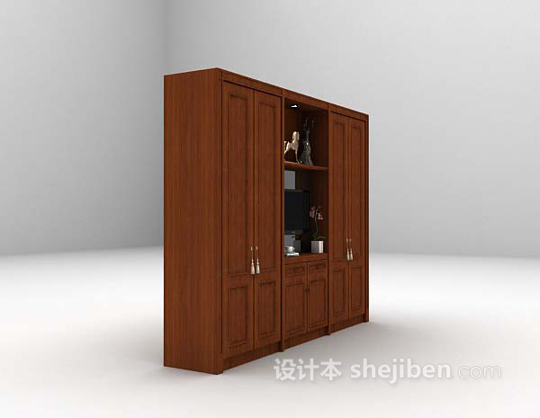 现代风格现代棕色衣柜3d模型下载