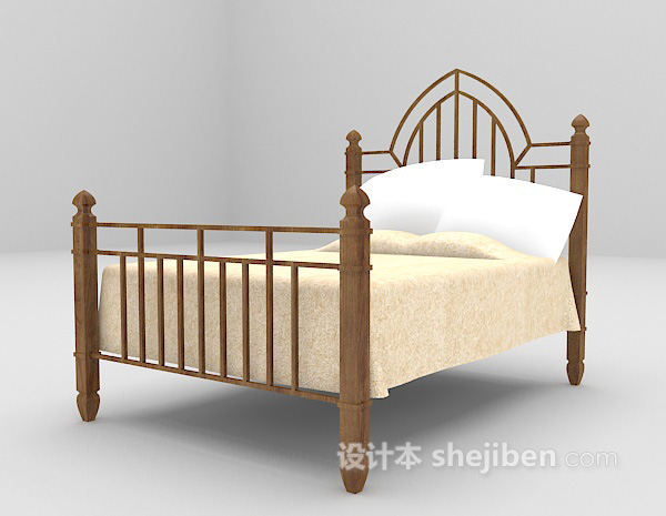 免费木质双人床3d模型下载