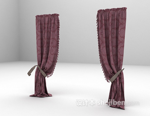 免费欧式紫色窗帘3d模型下载