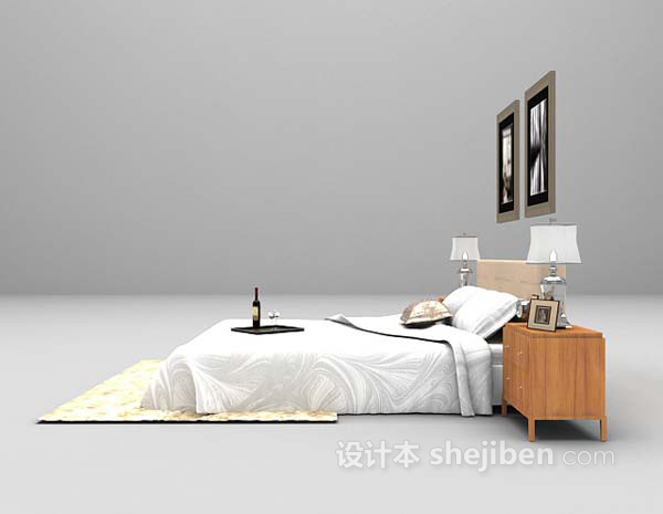 现代风格简洁风格双人床3d模型下载