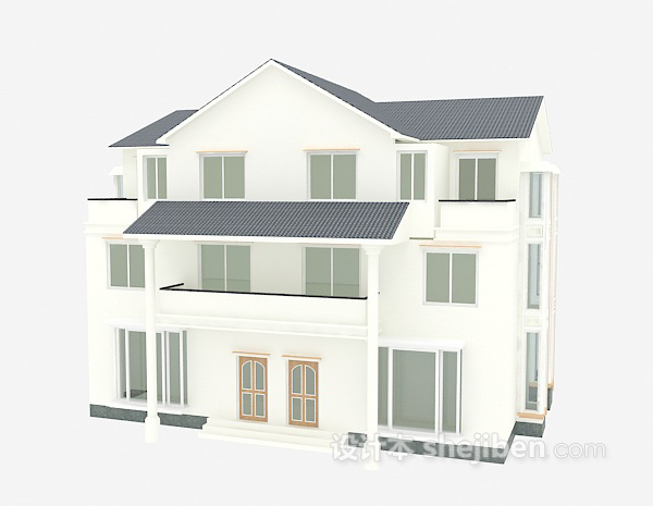 设计本欧式白色别墅3d模型下载