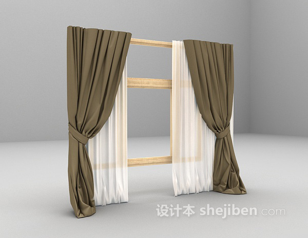 设计本木窗窗帘3d模型下载