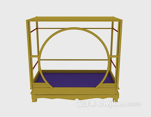 中式风格小木床3d模型下载