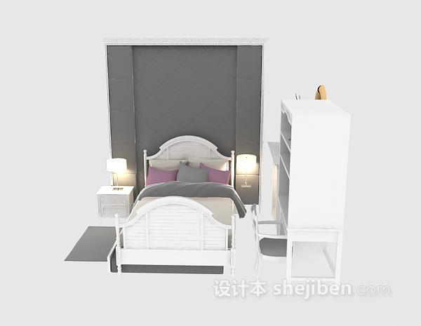 现代风格白色单人床3d模型下载