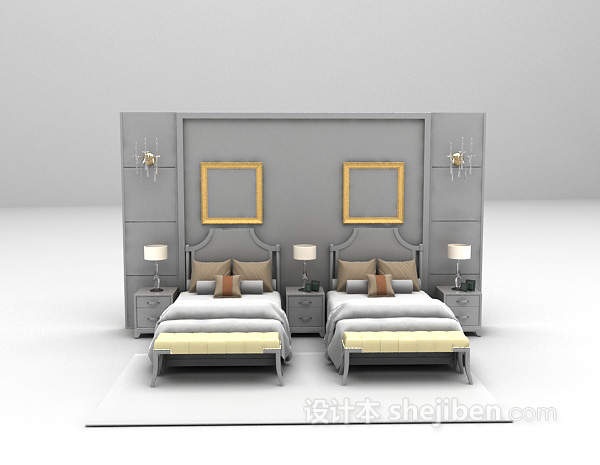 现代风格欧式单人床3d模型下载