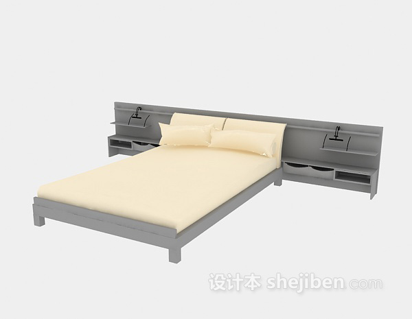 现代风格现代单人床3d模型下载