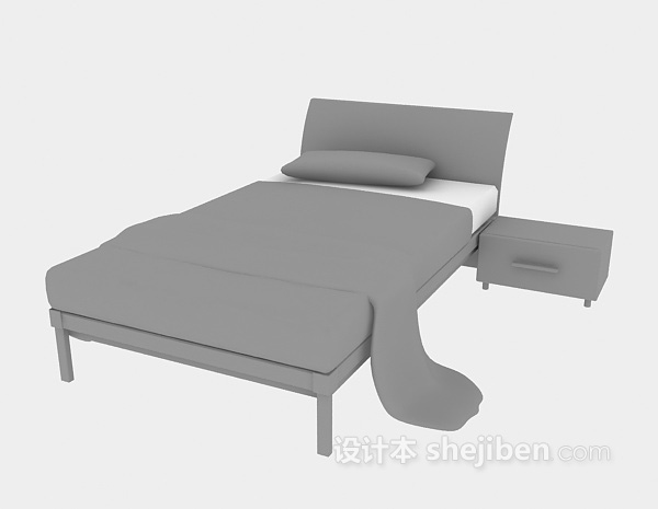 现代风格实木现代单人床3d模型下载
