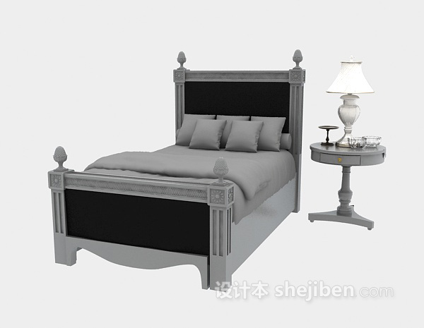欧式风格木质单人床3d模型下载