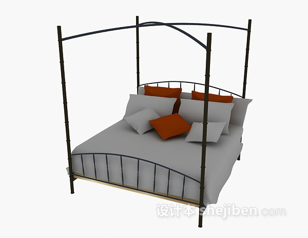 现代风格金属单人床免费3d模型下载