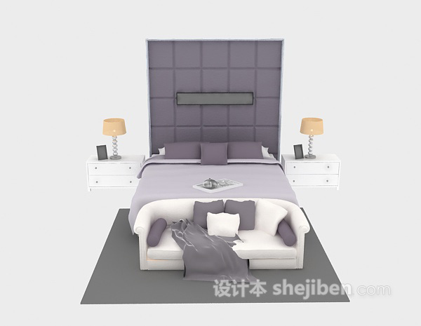 现代风格现代家用双人床3d模型下载