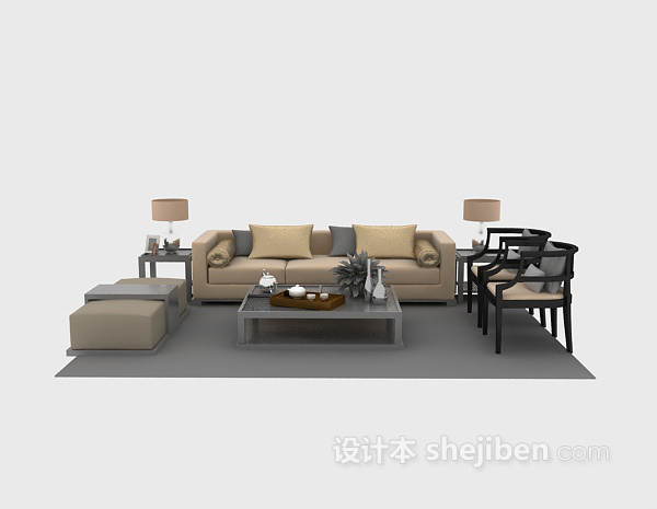 中式风格中式风格沙发3d模型下载