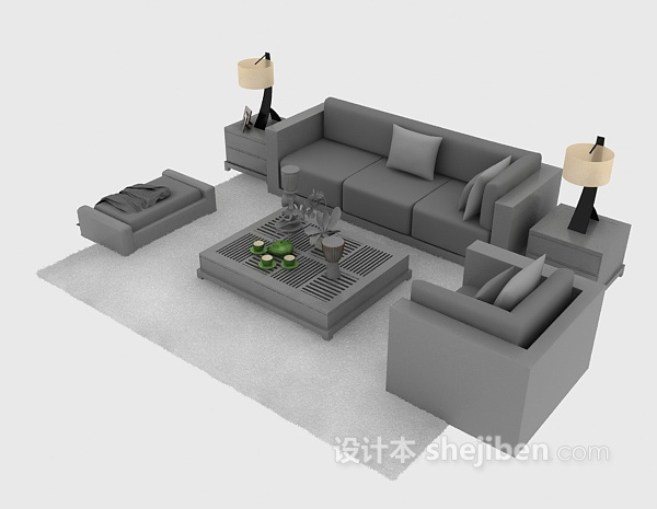 现代简洁沙发组合3d模型下载