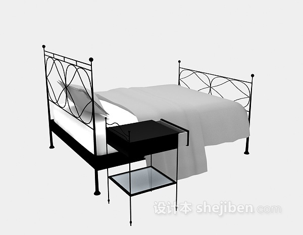 现代风格铁艺单人床3d模型下载