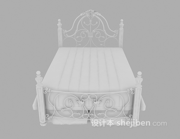 现代风格白色铁架床3d模型下载