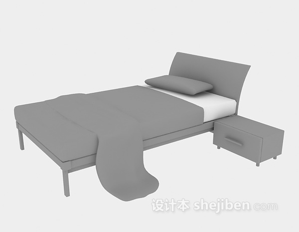 免费实木现代单人床3d模型下载