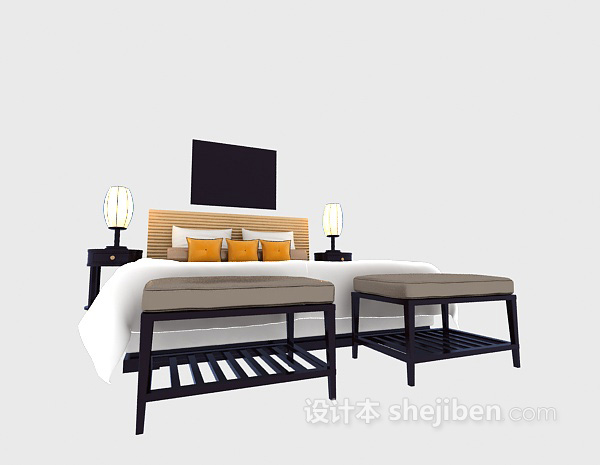 免费现代家具床3d模型下载