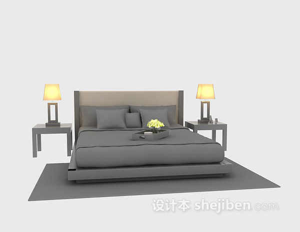 免费现代木床3d模型下载
