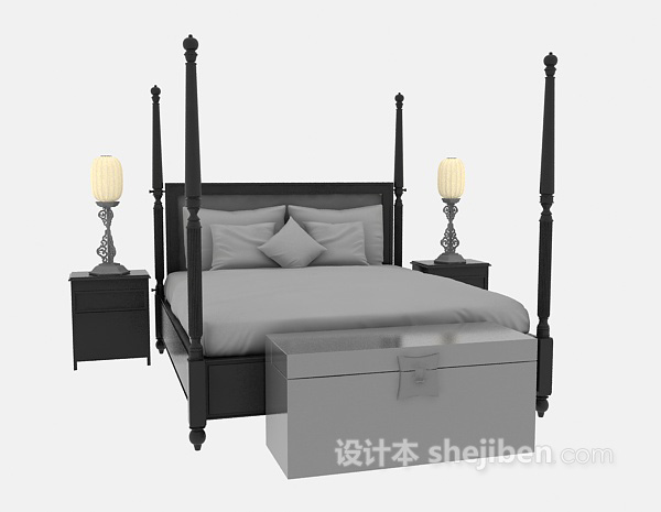 中式风格中式风格床具3d模型下载