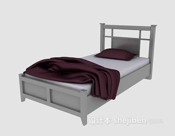 现代风格单人木床3d模型下载