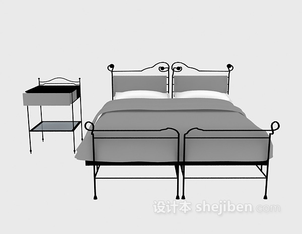 现代风格金属双人床3d模型下载