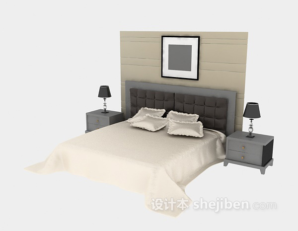 免费美式床具3d模型下载