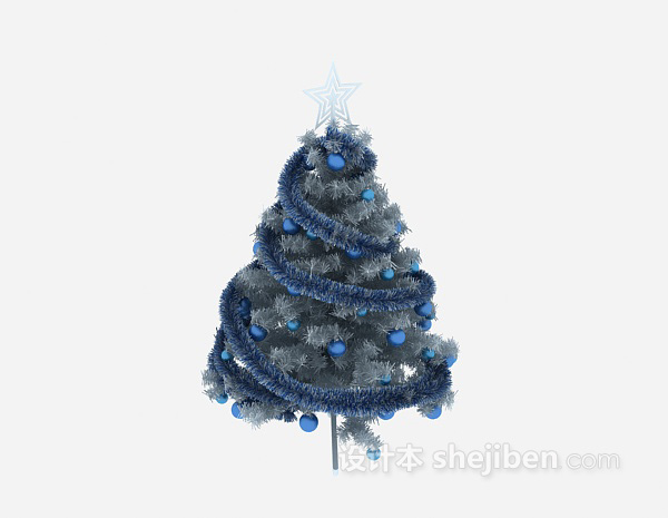 免费蓝色圣诞树3d模型下载
