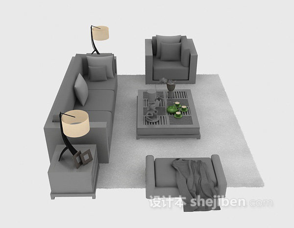 现代风格现代简洁沙发组合3d模型下载