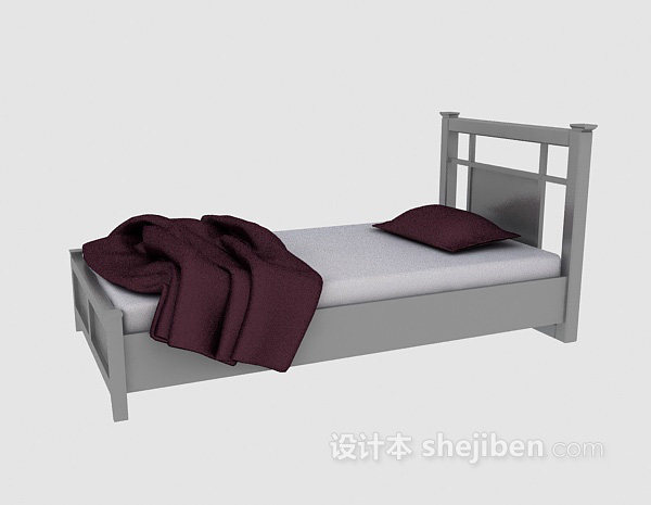 免费单人木床3d模型下载