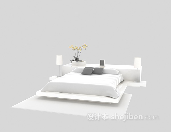 免费现代双人床免费3d模型下载