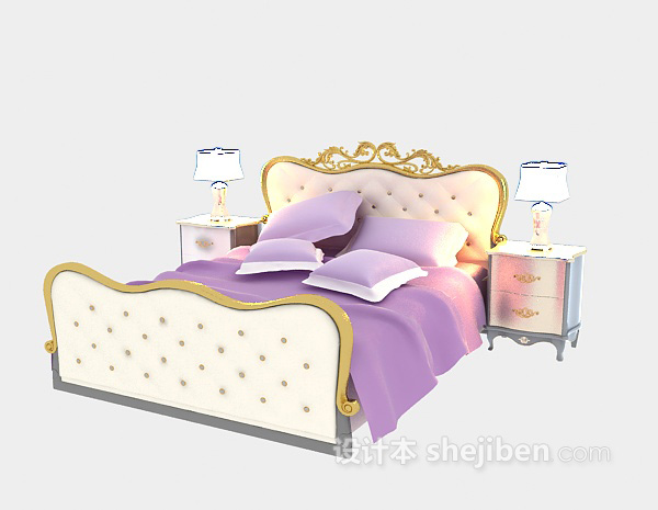 免费欧式粉色床3d模型下载