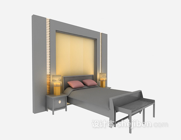 现代实木床家具3d模型下载