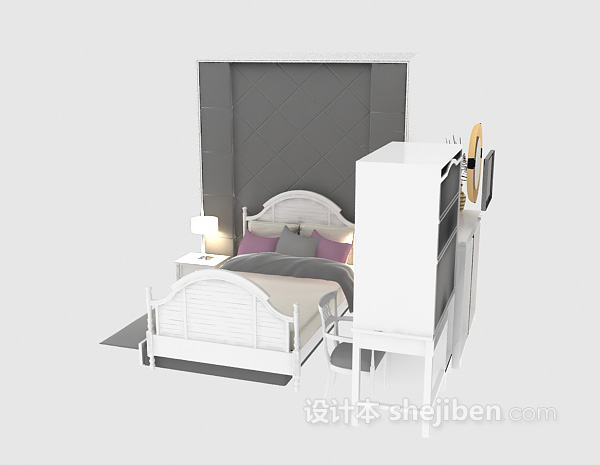 白色单人床3d模型下载