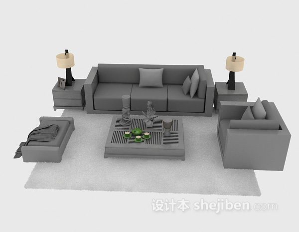 免费现代简洁沙发组合3d模型下载