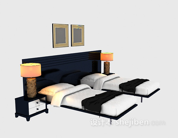 现代风格现代木质单人床3d模型下载