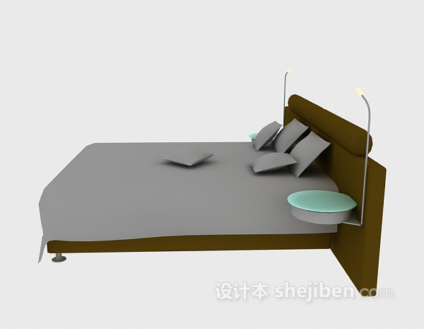 现代风格现代实木床3d模型下载