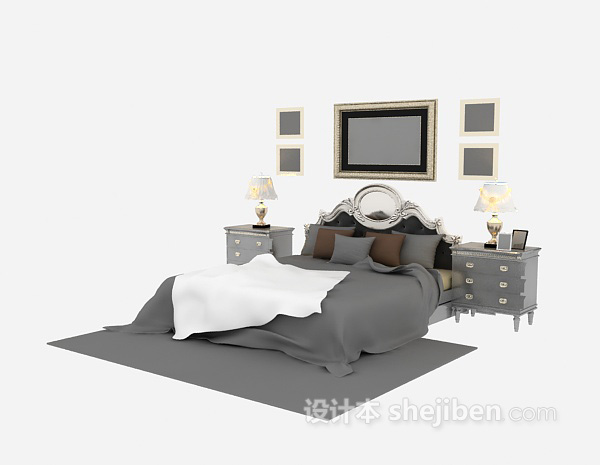 欧式风格欧式风格双人床3d模型下载