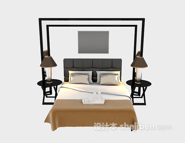 现代风格现代木床3d模型下载