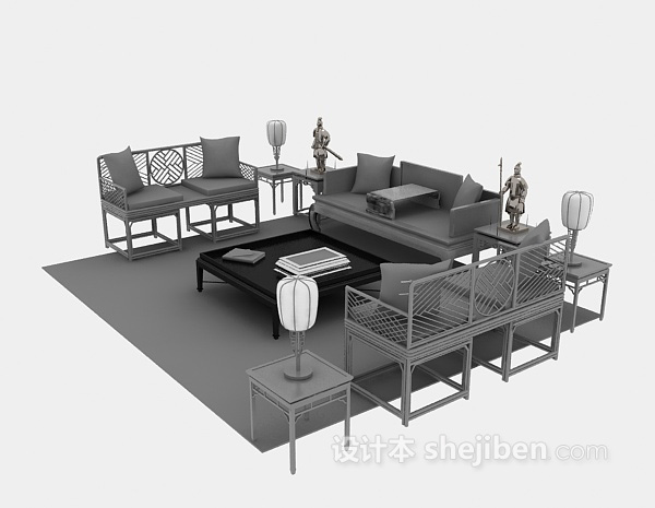 中式沙发组合3d模型下载