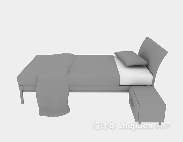 实木现代单人床3d模型下载