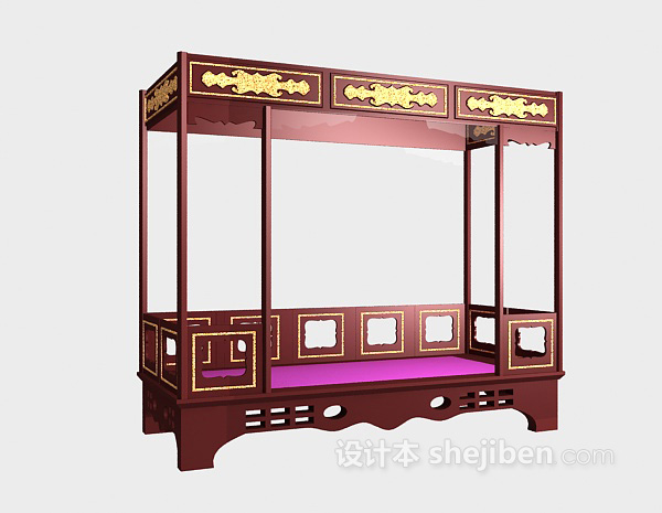 中式风格中式复古木床3d模型下载
