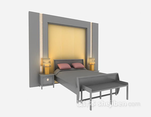 免费现代实木床家具3d模型下载