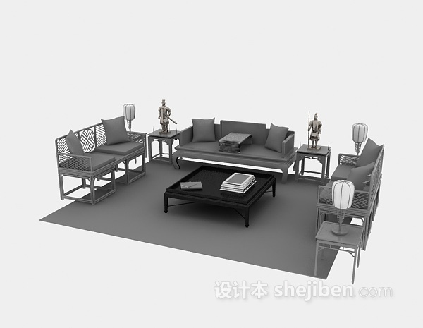 免费中式沙发组合3d模型下载